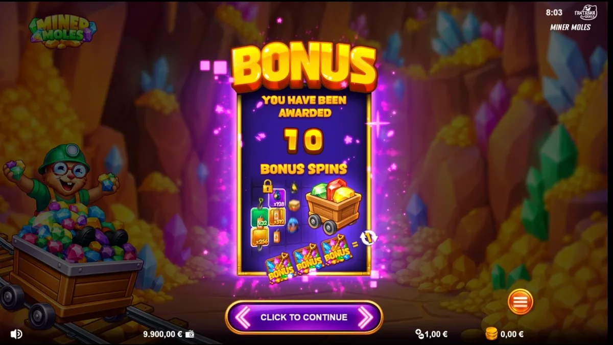 Tampilan visual slot Miner Moles dengan tema penambangan bawah tanah yang penuh warna